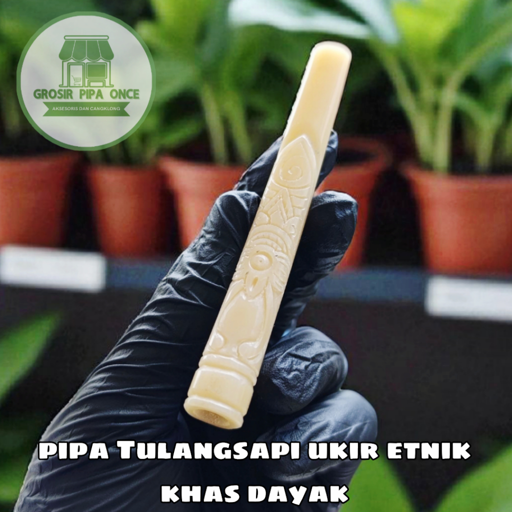 Pipa Once Tulangsapi Original Ukir Etnik Timbul Khas Dayak