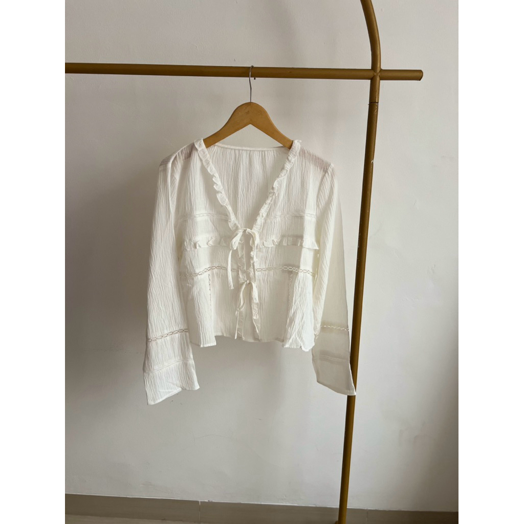 SL349 | OUTER PUTIH LENGAN PANJANG | OUTER TALI LENGAN PANJANG | OUTER PUTIH by MADEINOST IMPORT BAN