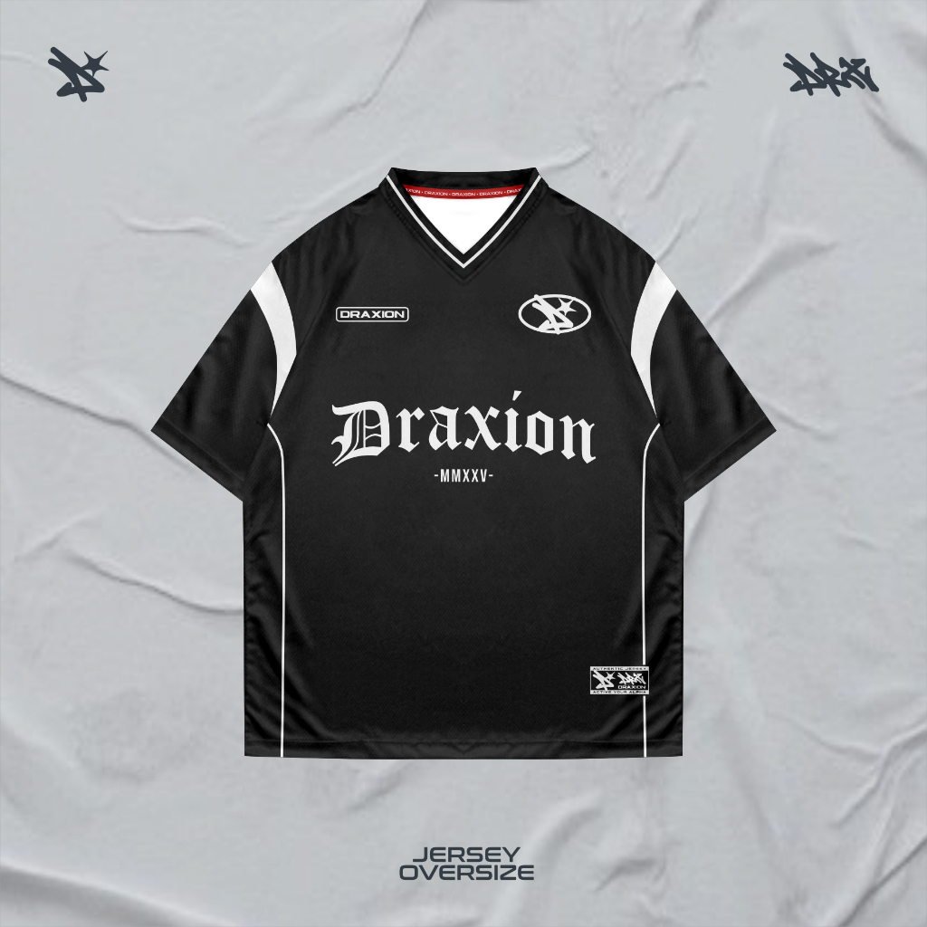 FORCEFIT Draxion Jersey Hitam Boxy Fit Casual Vintage Jersey Draxion Vintage Jersey Hitam Boxy Fit S