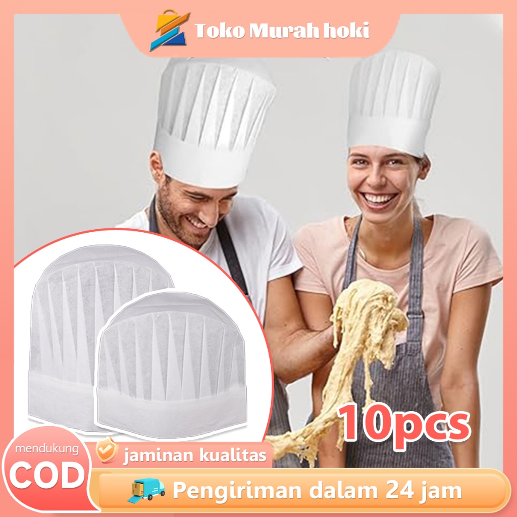 10pcs Topi Koki Sekali Pakai Topi Chef Kain Bukan Tenunan Oval Cooking Hat Topi Masak