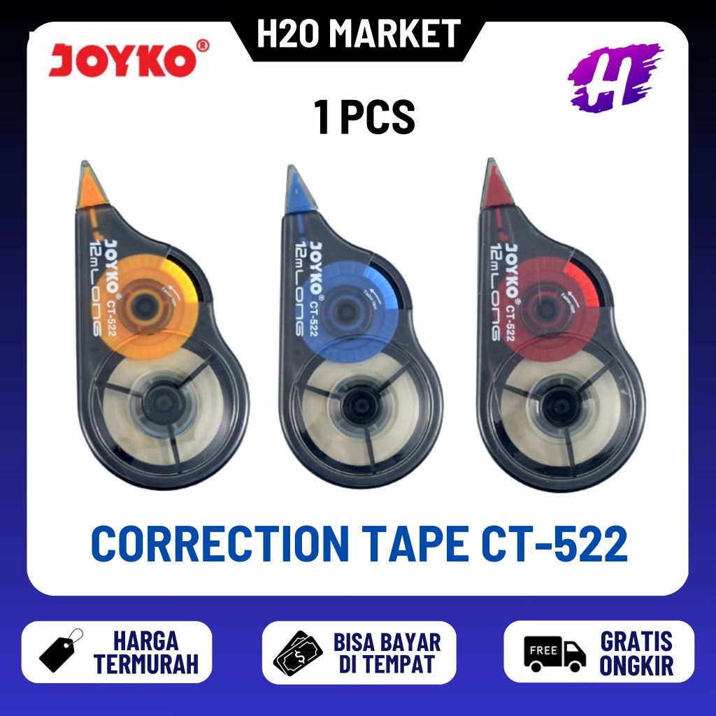 Correction Tape Joyko CT-522 (1 Biji) (12 M x 5 mm) / Pita Koreksi Joyko CT-522 / Joyko CT 522 / Joy