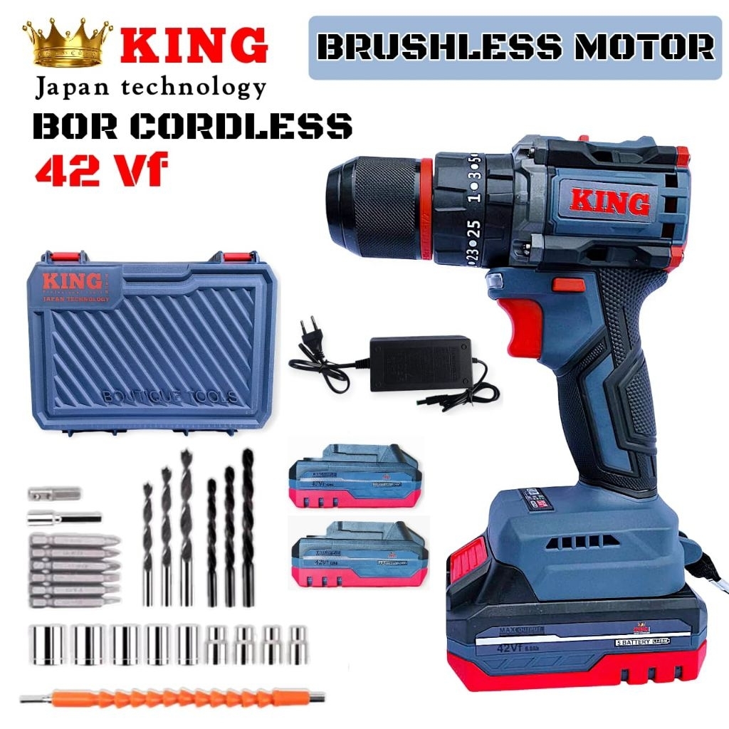 NEW ARRIVAL BOR BATERAI 42 Vf KING BOR CORDLESS BOR IMPACTDRILL FULLSET KOPER
