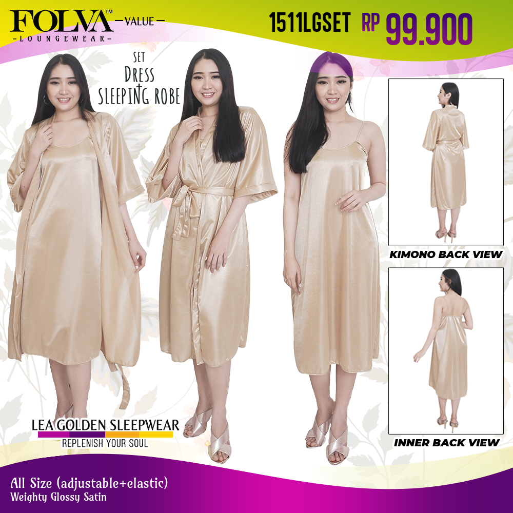 FOLVA kimono wedding set inner dress satin 1511LGSET light gold all size