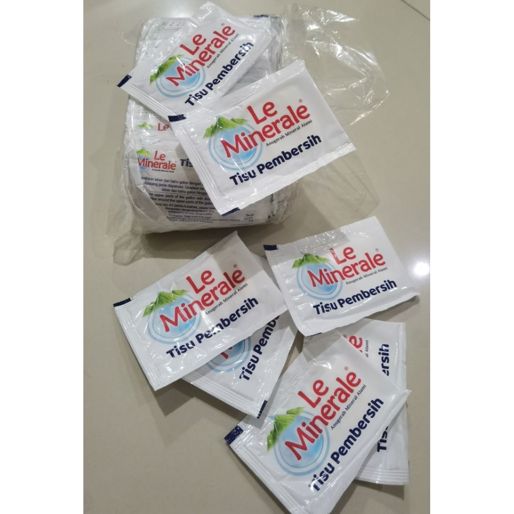 tissu le mineral galon / tissue pembersih le minerale / tissu tisu basah 1x pakai / tissue tisu galo