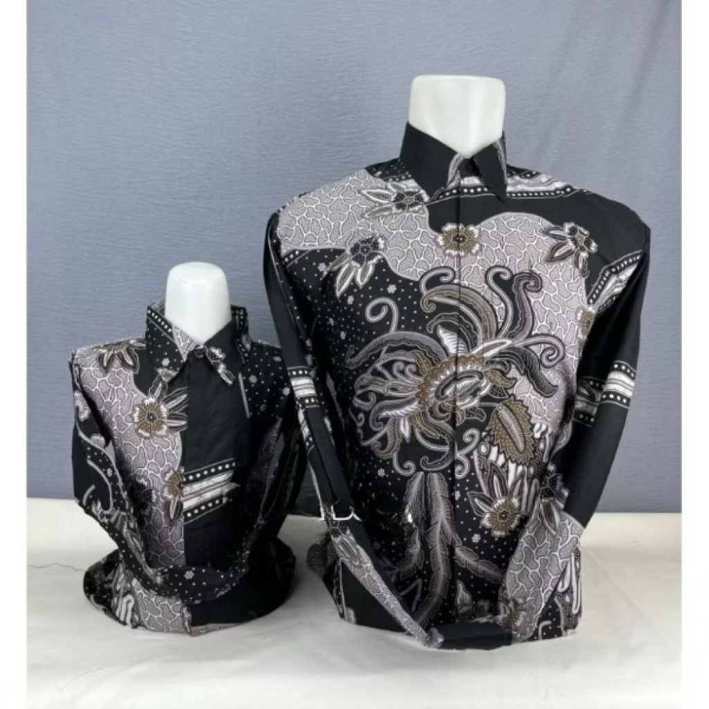 Silver hitam kemeja batik atasan pria Katun premium batik sudah berlapis furing