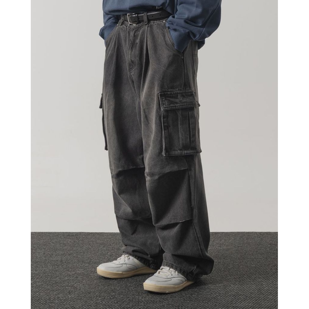MUSINSA | Dimitri Black Cargo Wide Baggy Jeans Washed not Soverment Travel Toffe Avandress