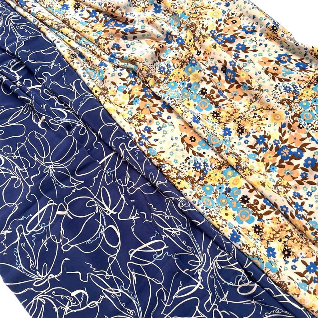 Kain Zara Crepe Motif Floral Abstrak Premium untuk Dress & Blouse by