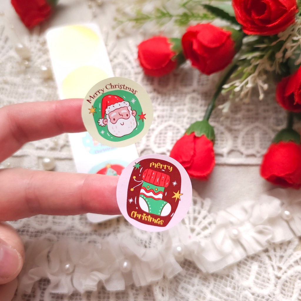 

Stiker Natal Sticker Christmas santa cookies coklat 3cm mix 4 desain READY STOK
