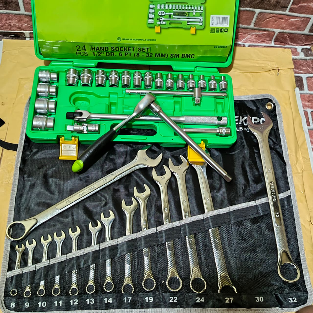 Kunci Sok Set 24 Pcs Pvc Tekiro Hand Mata Sok Shock 24Pcs Box Plastik 6pt 1/2inci Socket Wrench / TE