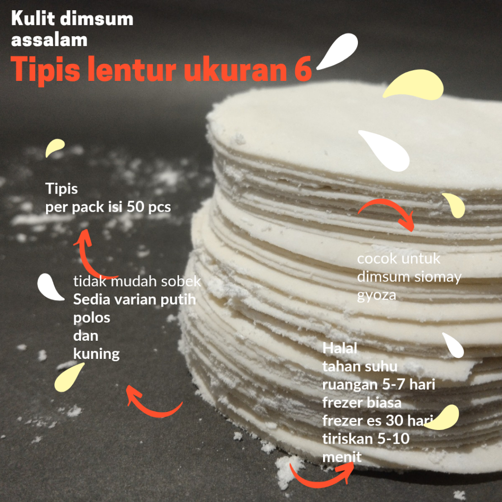 

Kulit dimsum polos tipis halal lembut pangsit gyoza siomay bulat uk.6,5 cm isi 50 lembar