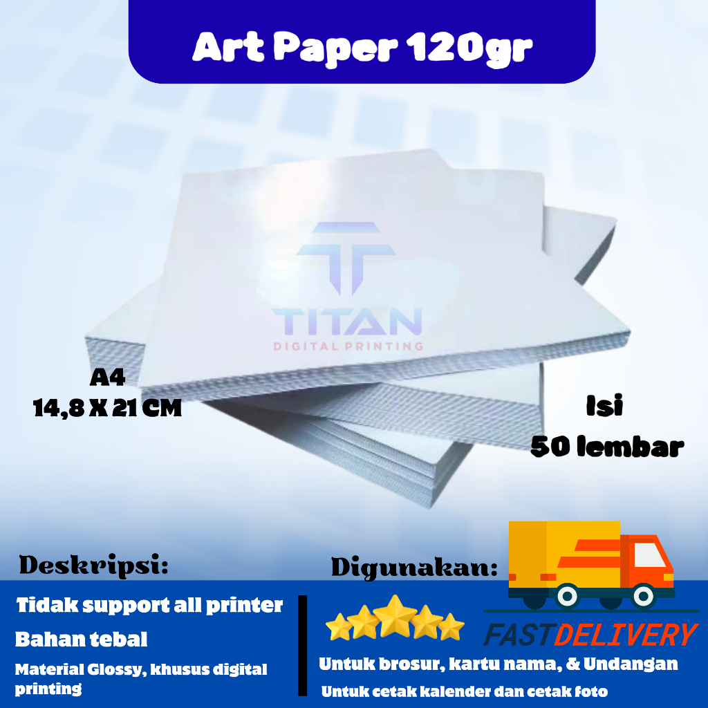

Kertas Art paper 120 gram A4 isi 50 lembar/ Art Paper150 gram A4 F4/ Matt paper 120 gram A4/ Matt Paper 150 gram A4 F4 isi 50 lembar