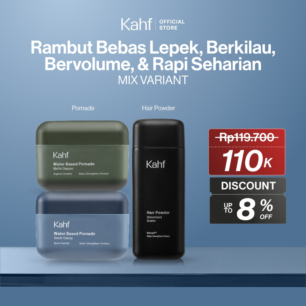 [KAHF BUNDLE 3IN1 PAKET POMADE/HAIR POWDER] Kahf Sleek Classy, Matte Dapper Water-Based Pomade 70 g,
