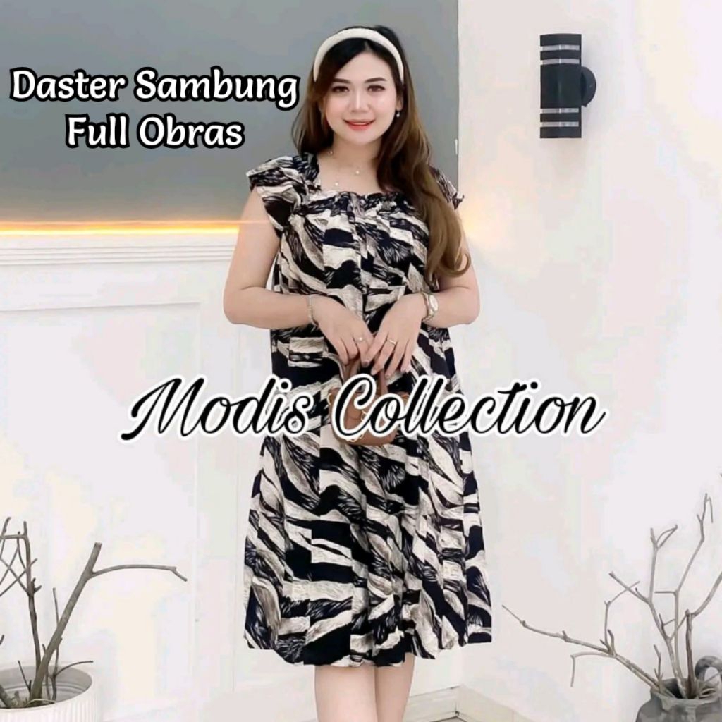 Daster Sambung Perca Fuji Jumbo Full Obras Leher Kerah Kotak Dada Full Kerah Karet Lengan Pendek Lin