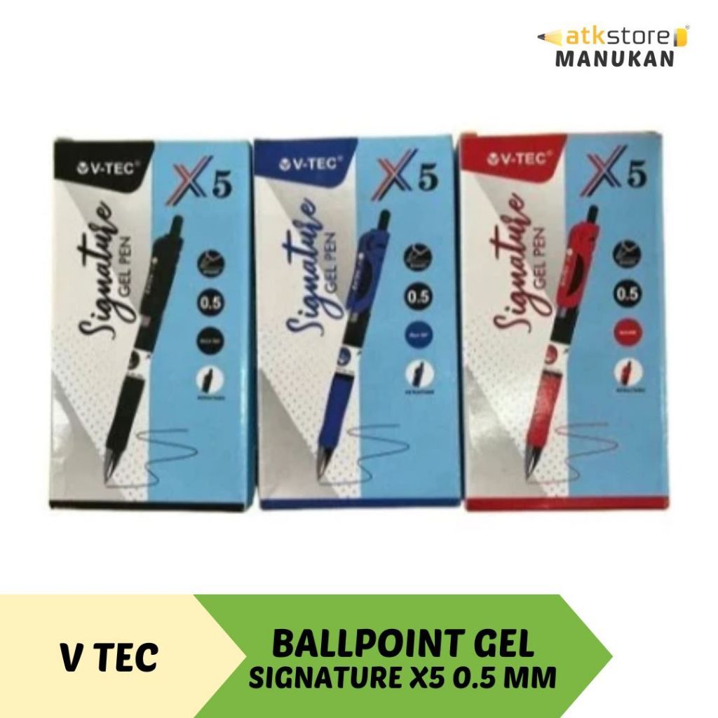 

(1 PACK) VTEC SIGNATURE Gel Pen X5 0.5mm | Pulpen Gel Premium Tinta Hitam Merah Biru