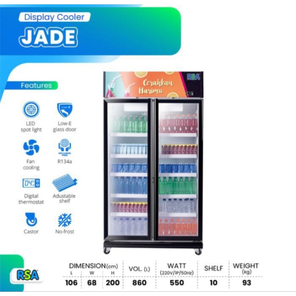 SHOWCASE RSA 2PINTU JADE800 800LITER DISPLAY COOLER RSA 2 PINTU SHOWCASE RSA 2 PINTU JADE 800