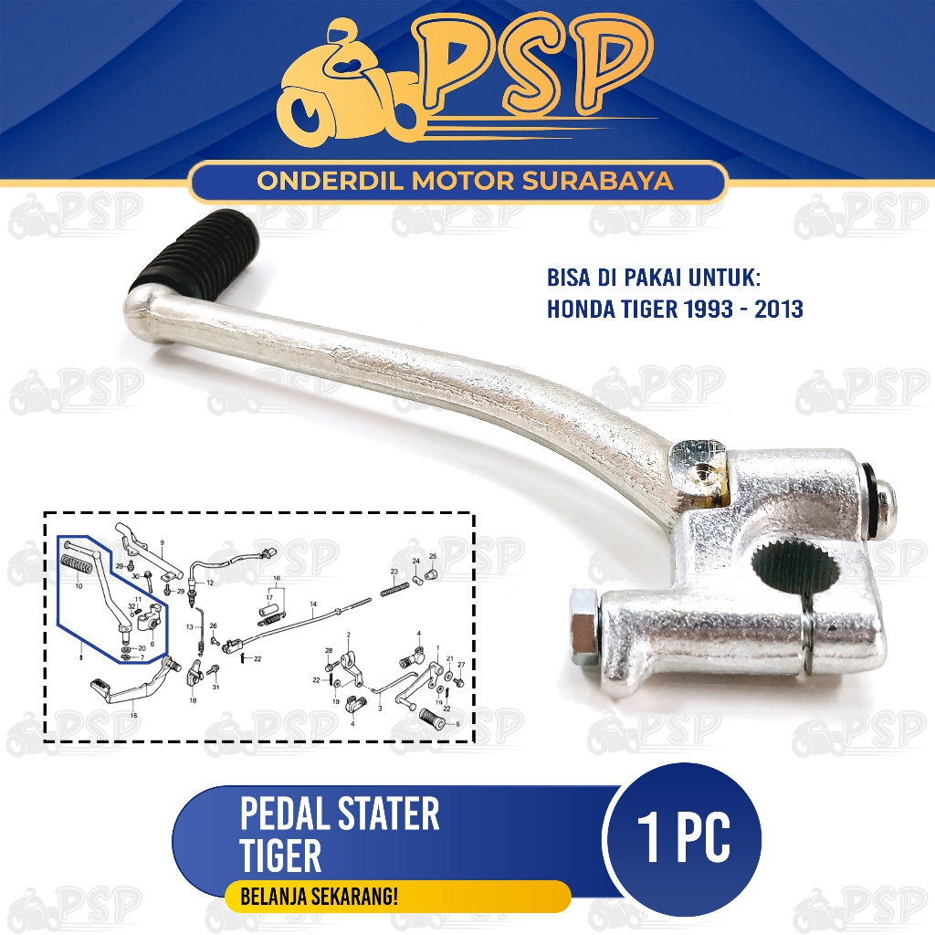 Pedal Stater Tiger - Pijakan Injakan Slah Selahan Engkol Kick Starter Honda Tiger 2000 Tiger Revo