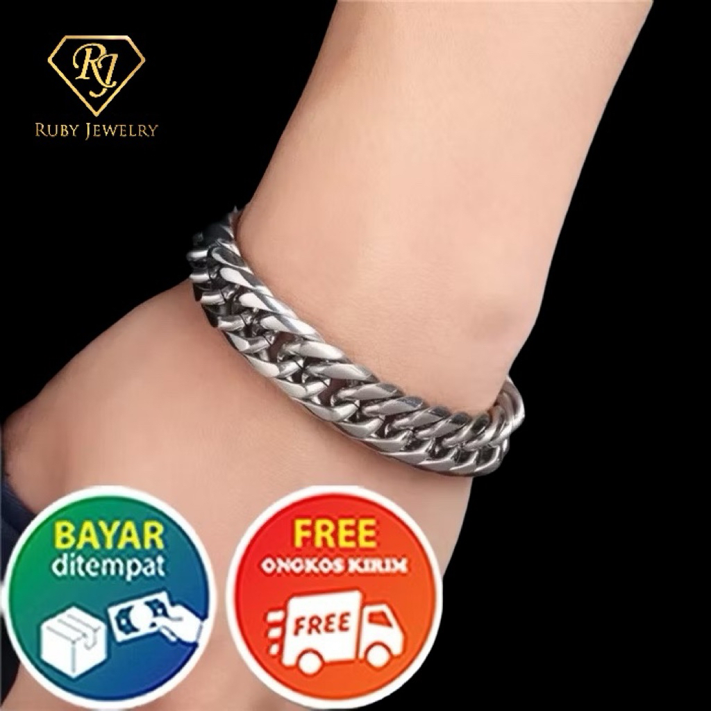 Gelang Pria Rantai Titanium Asli Original Anti Karat Model Rapat