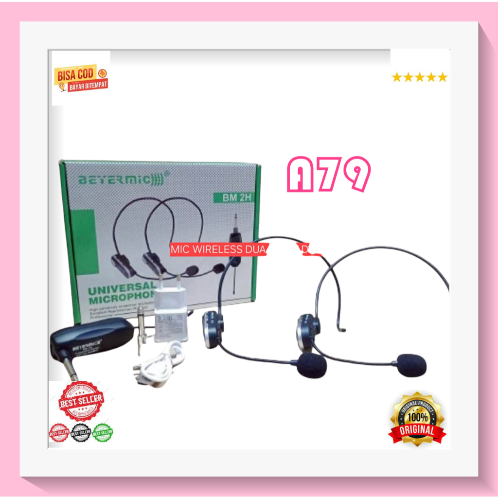 A79 Mic headset dual channel dua bando wireles wireless headphone mik kepala mix iman microphone tan