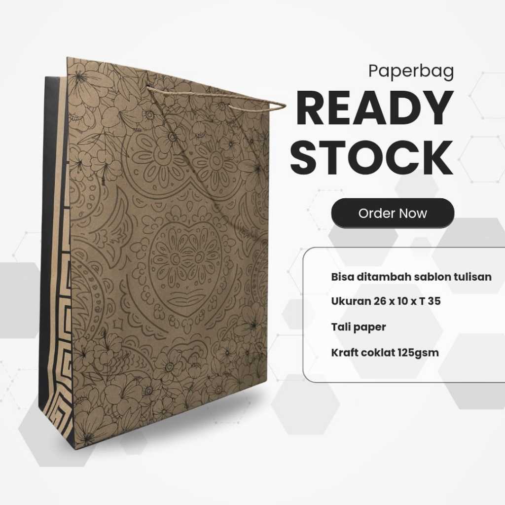

Paperbag Ready Motif Kraft Coklat 125gsm Bisa Sablon/Tas Kertas