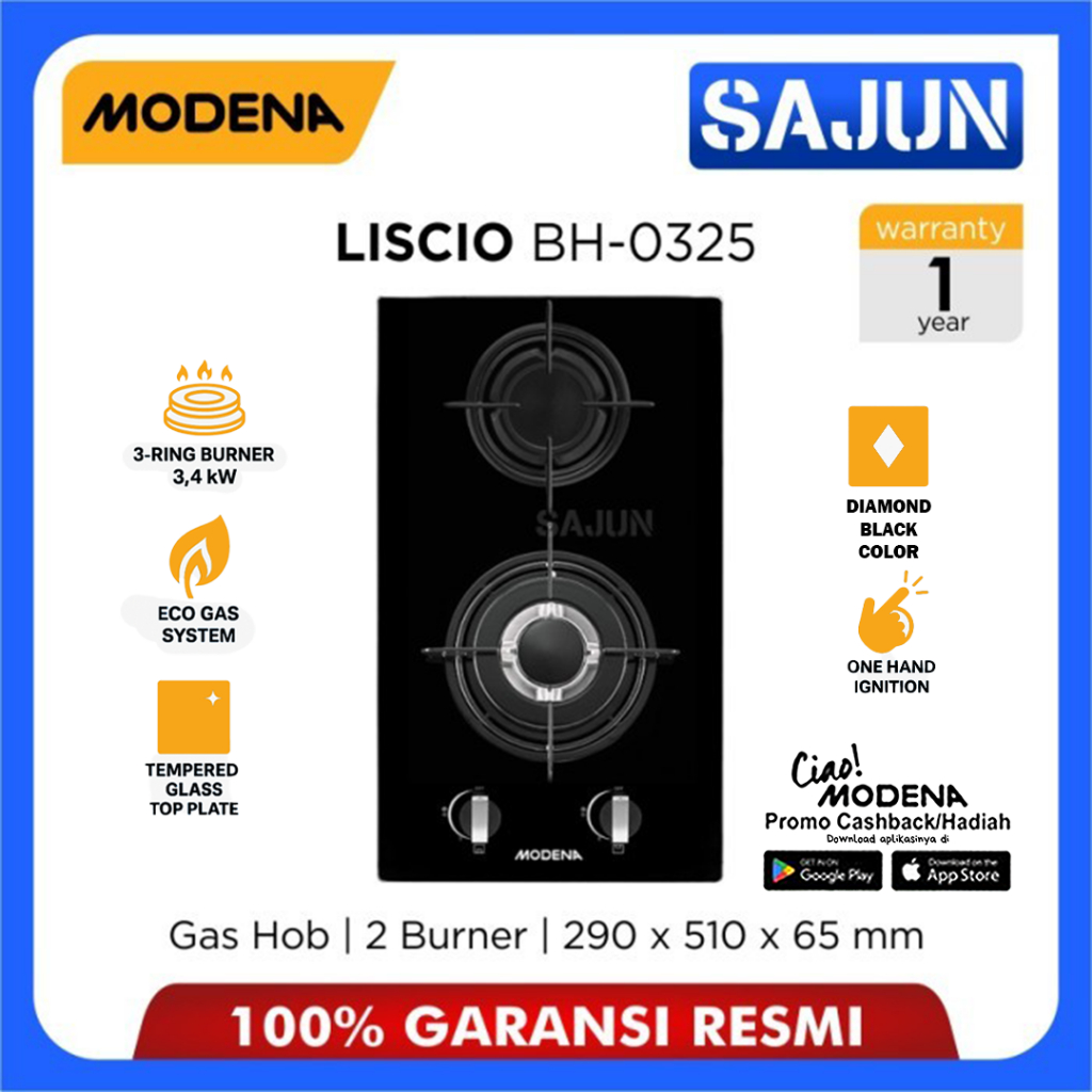 Modena Built In Gas Hob BH 0325 Kompor Tanam LISCIO BH0325