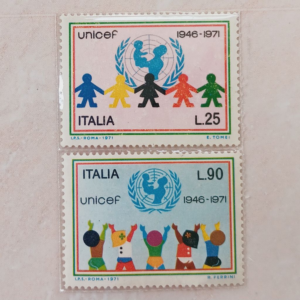 

(OG) Perangko Italia 1971 UNICEF, 25th Anniversary Set Lengkap 2 pcs Mint
