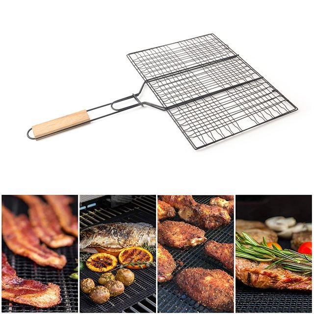 LuxKitchen - Panggangan Ayam Bakar Jepit Besi Jumbo / Panggangan Besi Serbaguna Gagang Kayu Premium