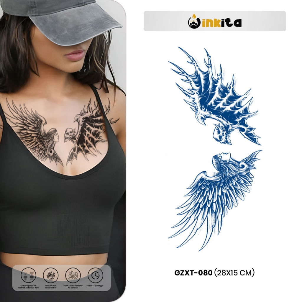 INKITA-Tattoo Temporer Sementara Semi Permanen Tato Fruit Ink Tatto Sayap Punggung Halal