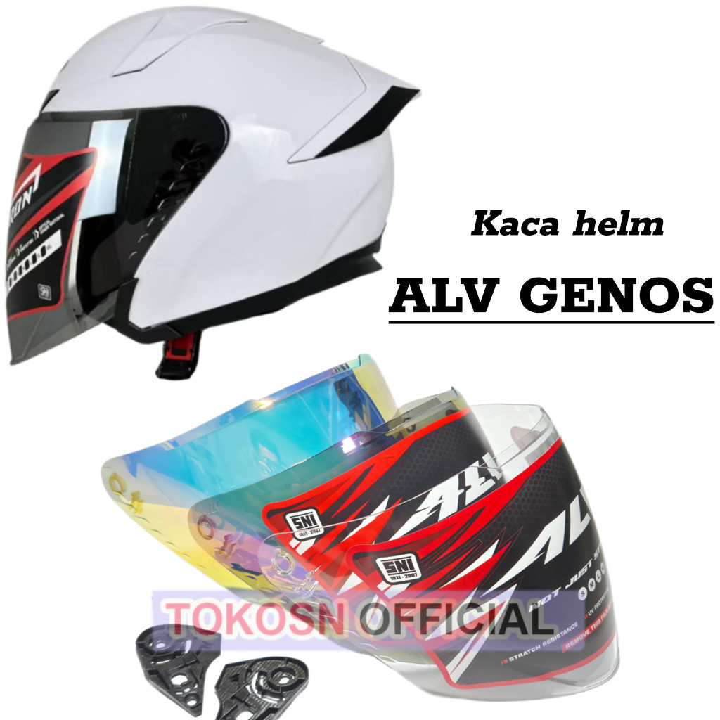 Kaca helm ALV GENOS | flat visor helmet alv genos warna hitam smoke bening silver pelangi