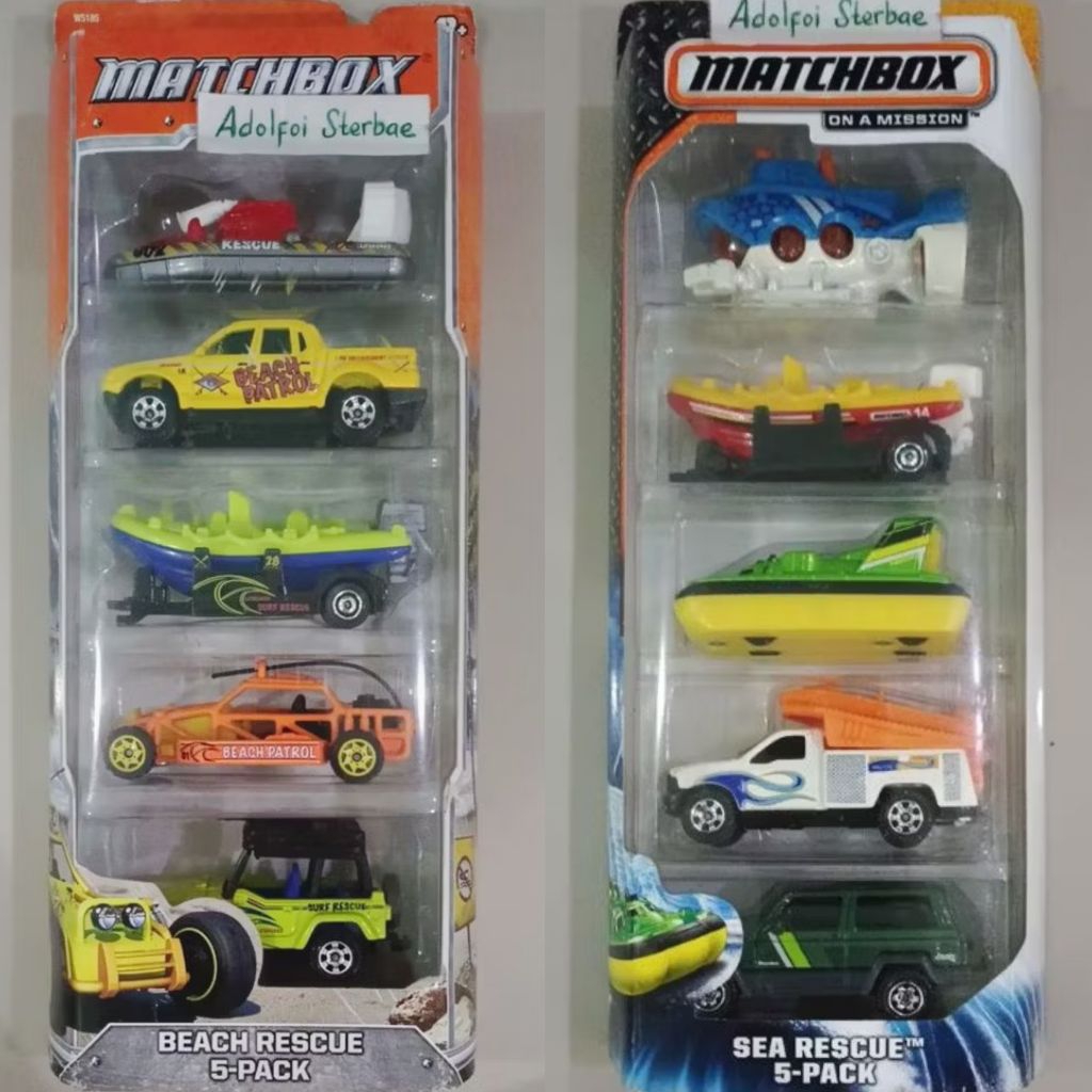 matchbox gift pack gp isi 5 beach sea rescue 5 pack deep diver raft boat amphi flyer ford f-250 supe