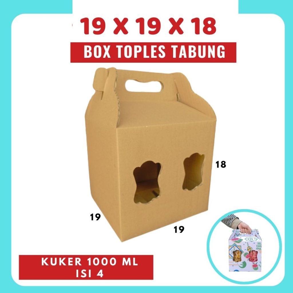 

Box 19x19x18 Jinjing (KUKER TOPLES JAR 1000 ml Isi 4) Gable Box Kardus Kue Kering / Idul Fitri /Hampers / Lebaran / Gable Box Polos/Motif
