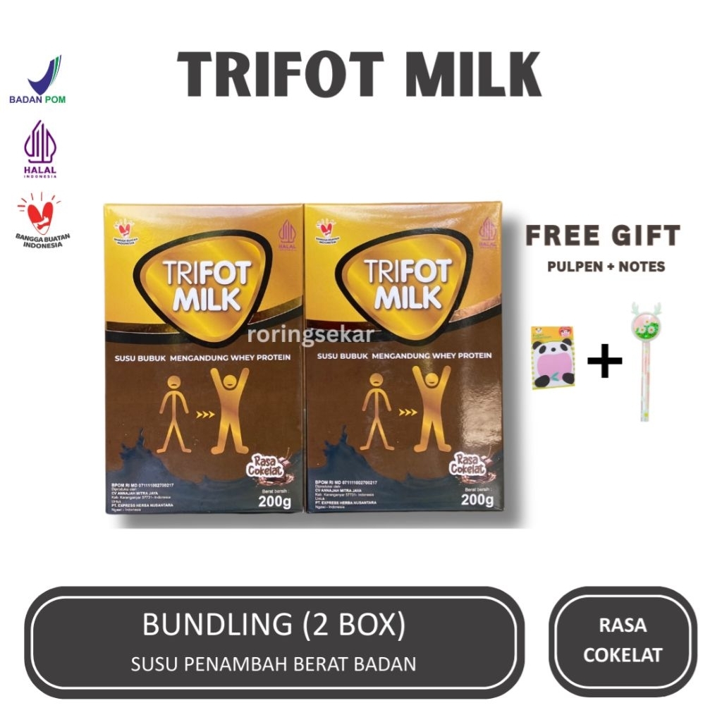 

TRIFOT MILK - [ Paket Bundling ] Susu Bubuk Protein Tinggi Penambah Berat Badan (Rasa Cokelat) 2 box