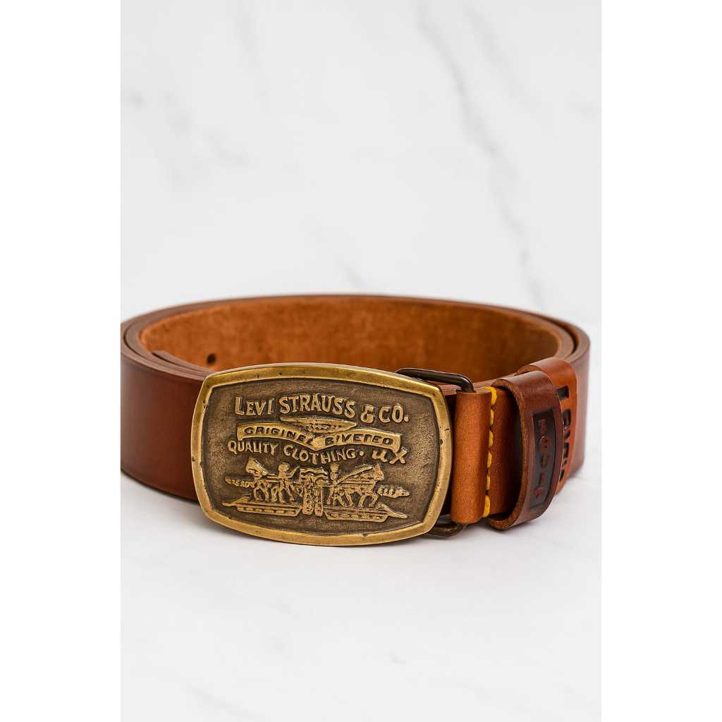 Ikat Pinggang Pria Kulit Asli 1 Lapis Full Kulit Kepala Gesper Kuningan