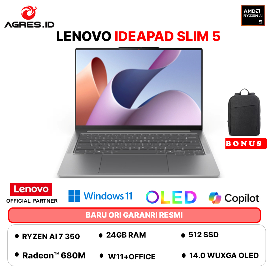 LENOVO IdeaPad Slim 5 14AKP10  OLED RYZEN AI 7 350 24GB 512GB W11+OHS+M365B 14.0WUXGA -83HX004EID