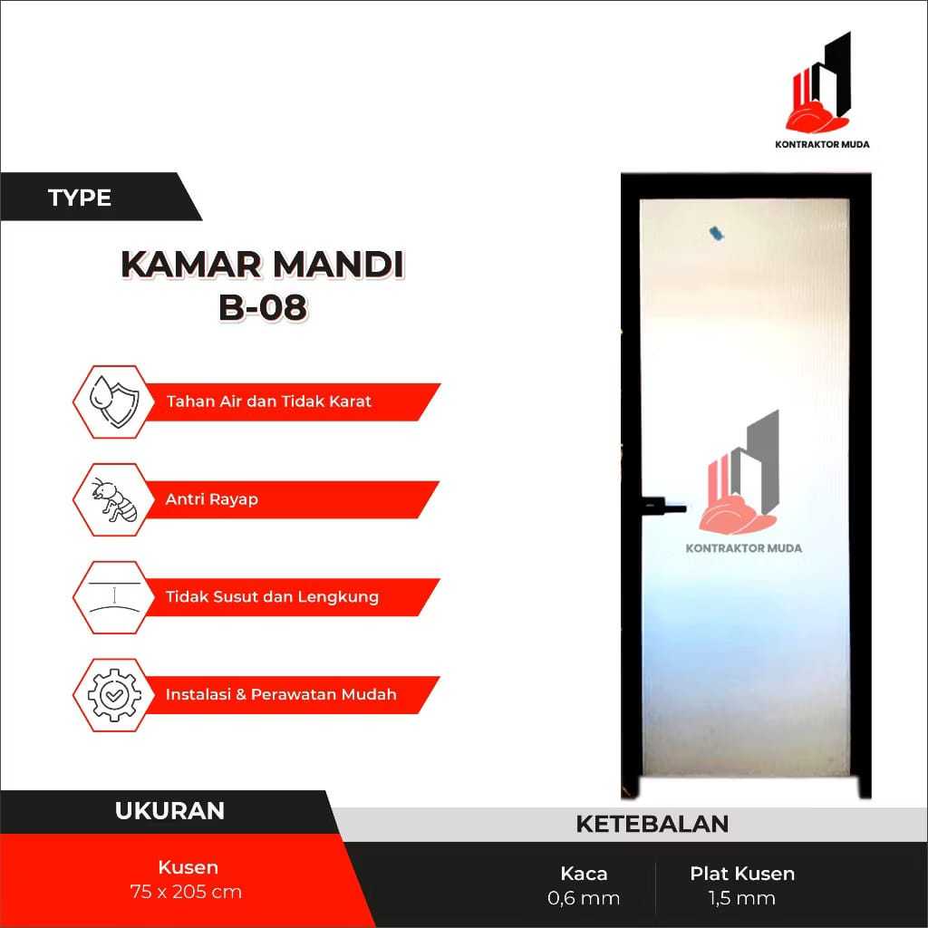 NARAHOME DECO - TB KONTRAKTOR MUDA - (PINTU TOILET B-08) Pintu Kamar Mandi Aluminium 205x75 Full Kac