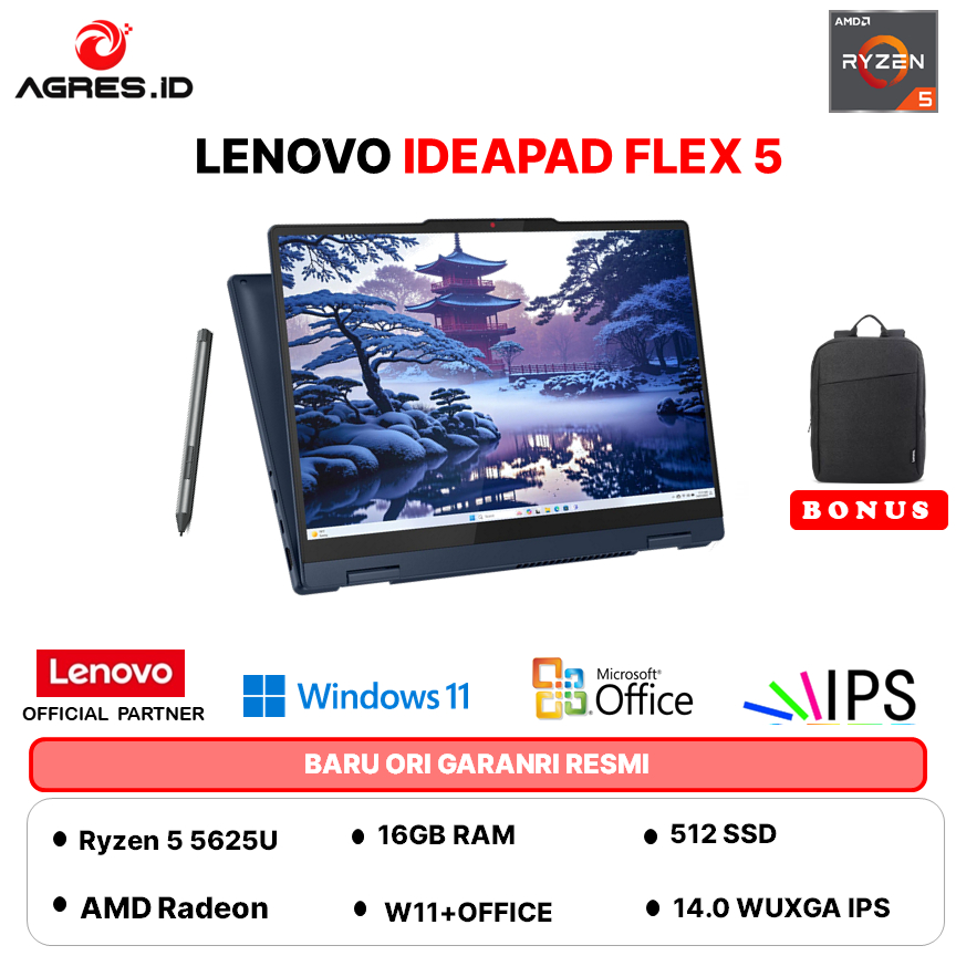 LENOVO IDEAPAD FLEX 5 14 TOUCH RYZEN 5 5625 16GB 512GB W11+OHS+M365B 14.0WUXGA PEN 2Y+ADP GRY -HXID