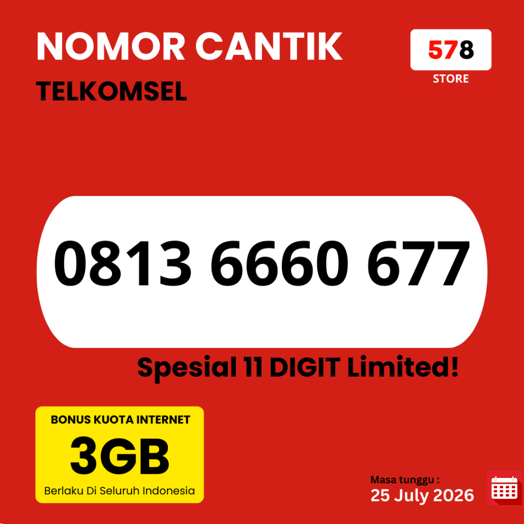 Kartu Perdana Nomor Cantik Telkomsel 11 Digit 0813 666xxAA