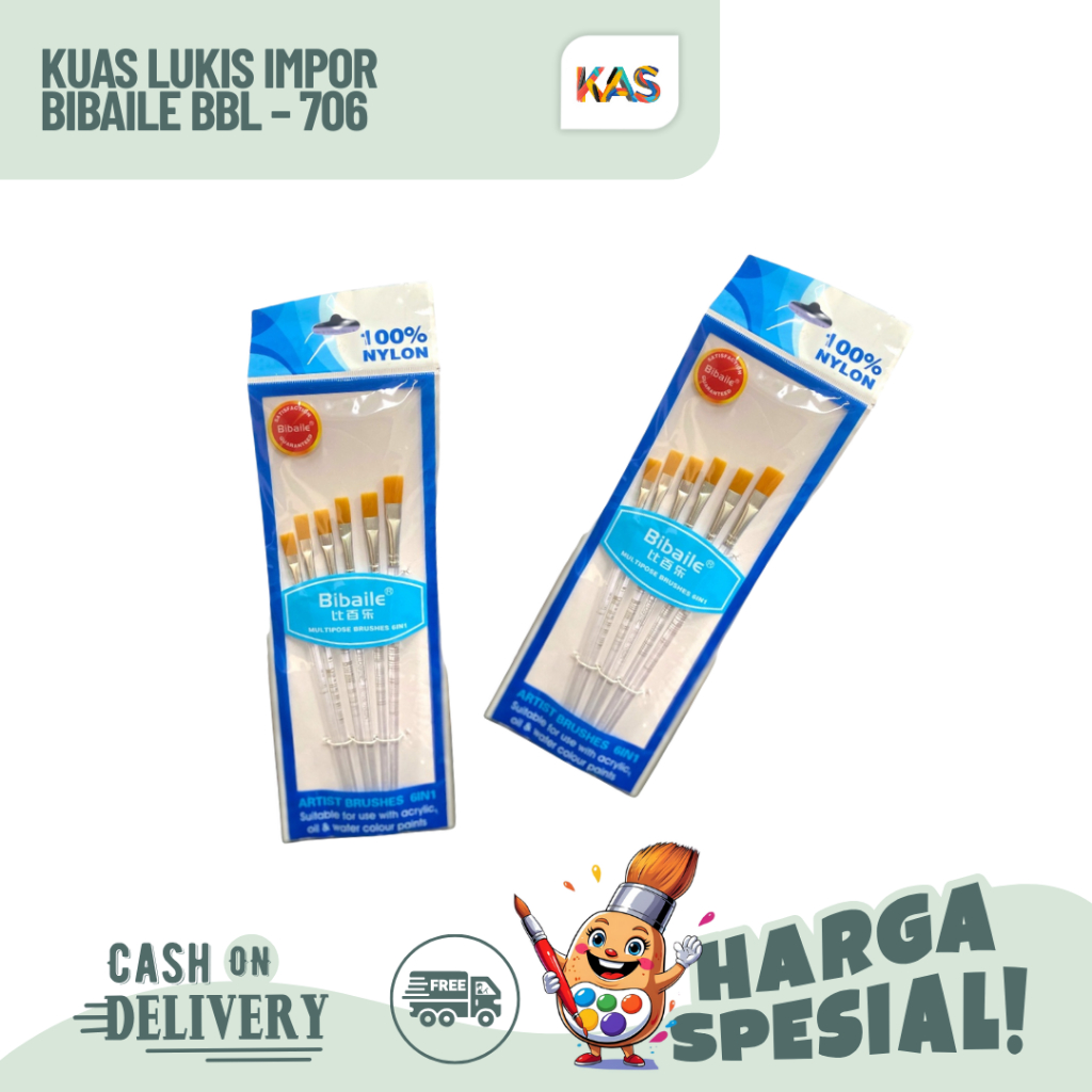 

Kuas Lukis Impor Bibaile BBL – 706 Kuas Lukis Brush Nylon Brush Nylon 6 Set in 1