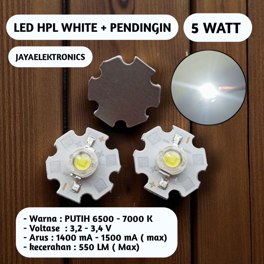 LED HPL 5 W warna putih + PENDINGIN GRADE A per 1 PCS - HPL 5 W superterang lampu senter DIY