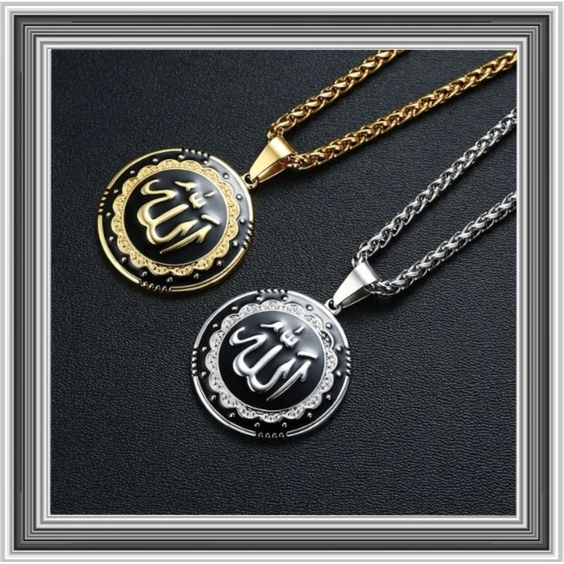 KALUNG TITANIUM LIONTIN GIOK LAFAS ALLAH kalung kesehatan terapi pria-wanita lafaz allah