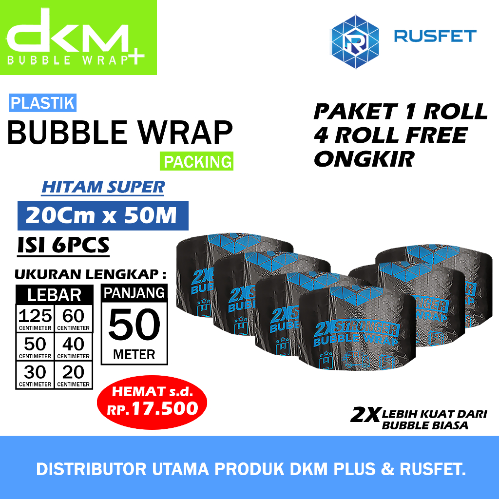 

Plastik Bubble Wrap 20cm X 50m Hitam Super Dkm Plus Paket 1 Roll Bubblewrap Premium Roll 125cm x 50m
