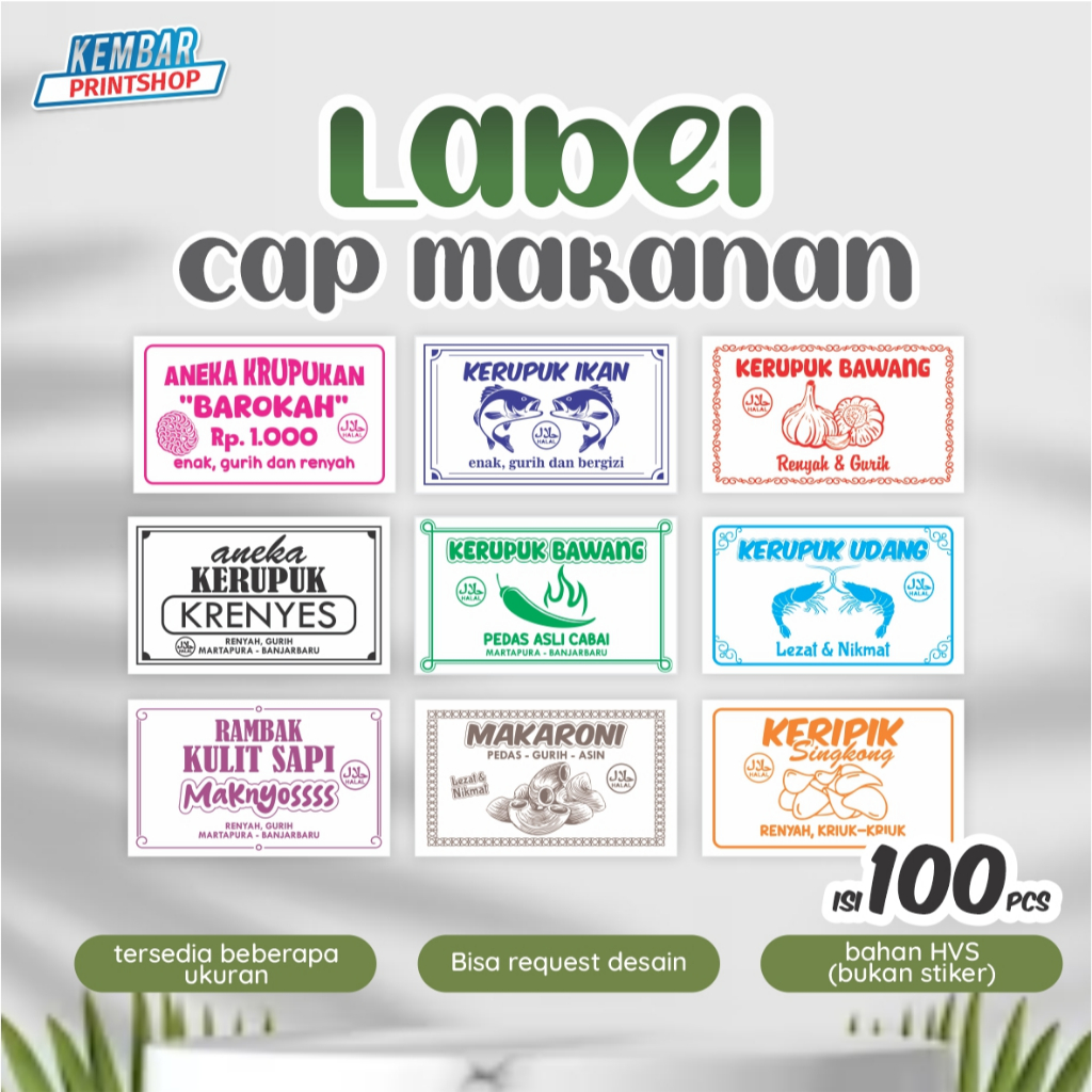 

(ISI 100 PCS) LABEL MAKANAN HVS LABEL KERUPUK CEMILAN CAP MAKANAN SNACK