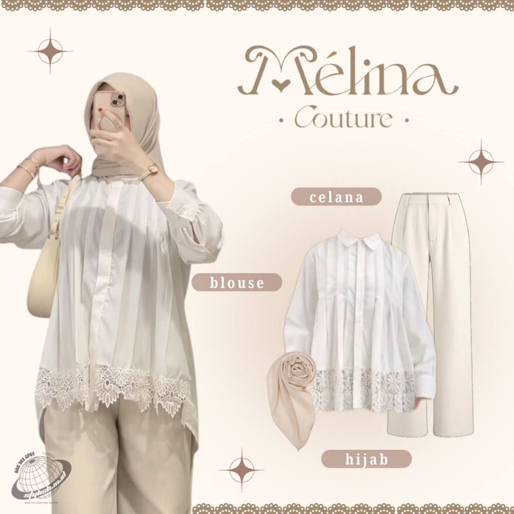 Outfit Wanita Elegant (Blouse Jema + Celana Knit +  Jilbab Segi Empat) Outfit Kondangan LI130