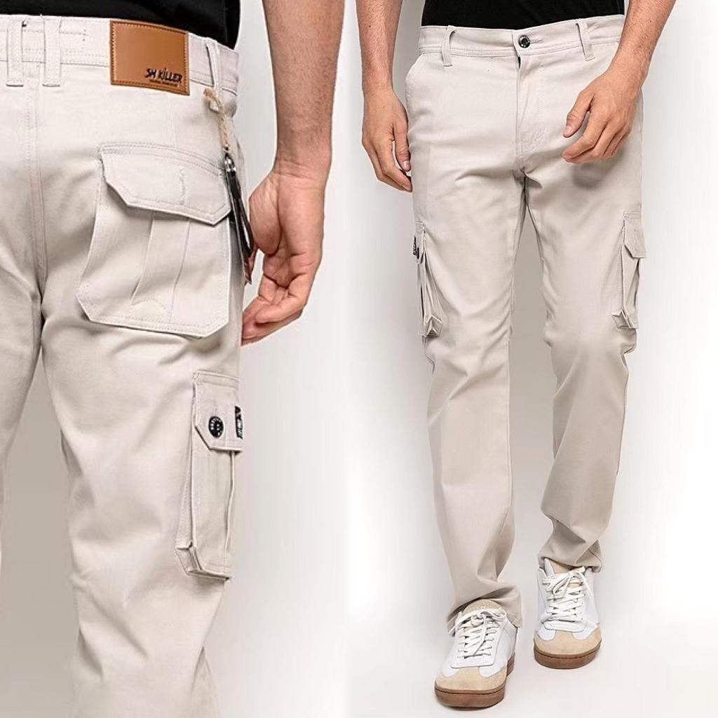 HIQPRO Celana Cargo panjang kargo Pria tebal strech original Pants Cream