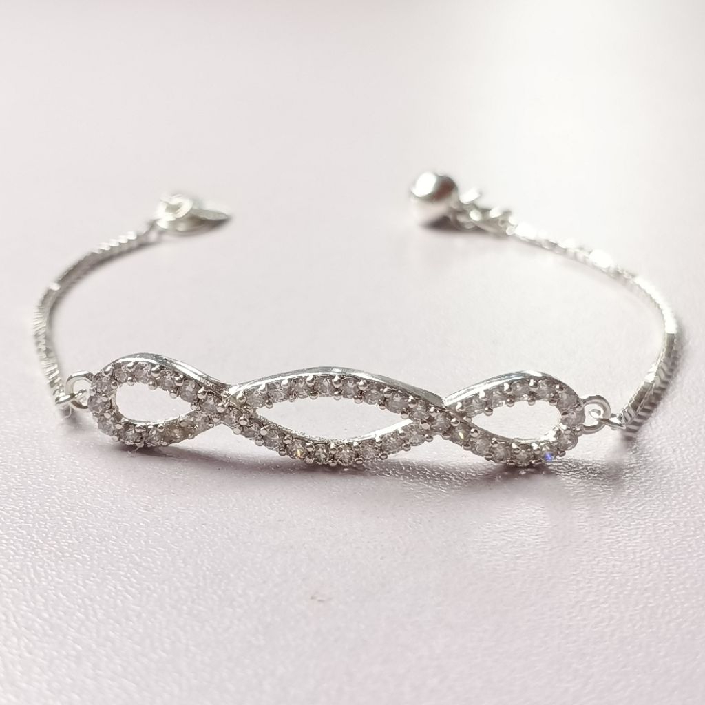 Gelang Rantai Perak Asli 925 Lapis Emas Putih Rantai Italy Santa- Gelang Wanita Dewasa Gelang Model 