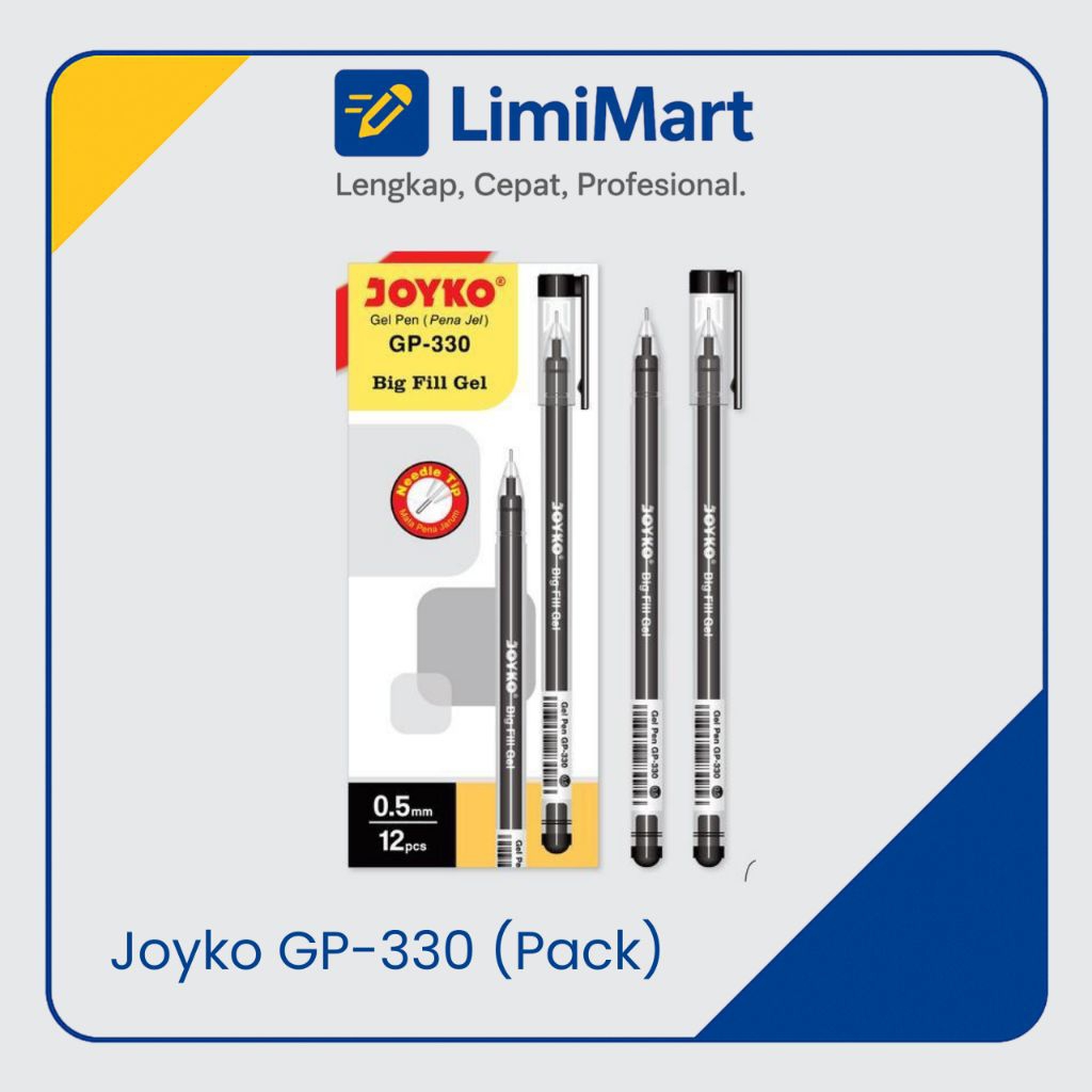 

1 Pack 12 Pcs Pulpen Gel JOYKO GP-330 Big Fill 0.5mm Isi Hitam Biru Merah - LimiMart