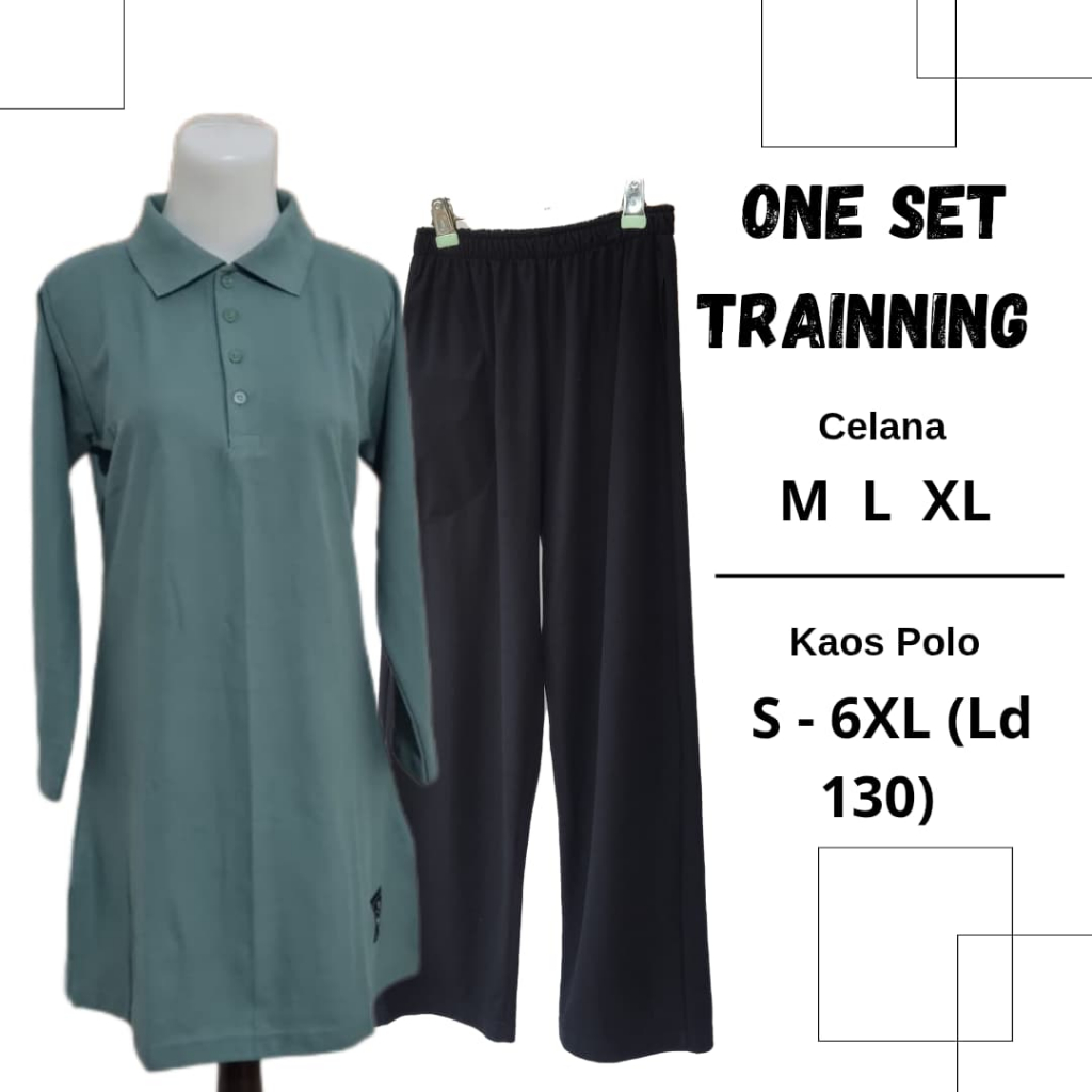 [NEW ARRIVALS] One Set Setelan Training Tunik Wanita Celana  HITAM + Kaos Krah
