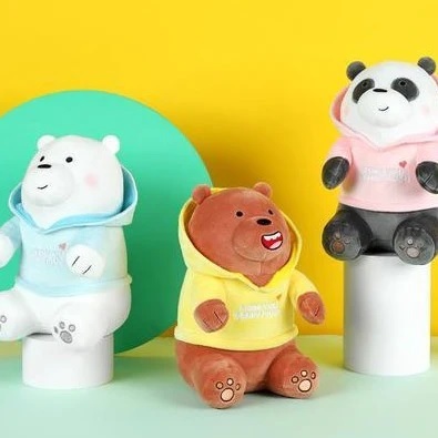 Boneka MINISO We Bare Bears Plush Toy With Hoodie Boneka Ice Bear Boneka Panda Boneka Grizzly