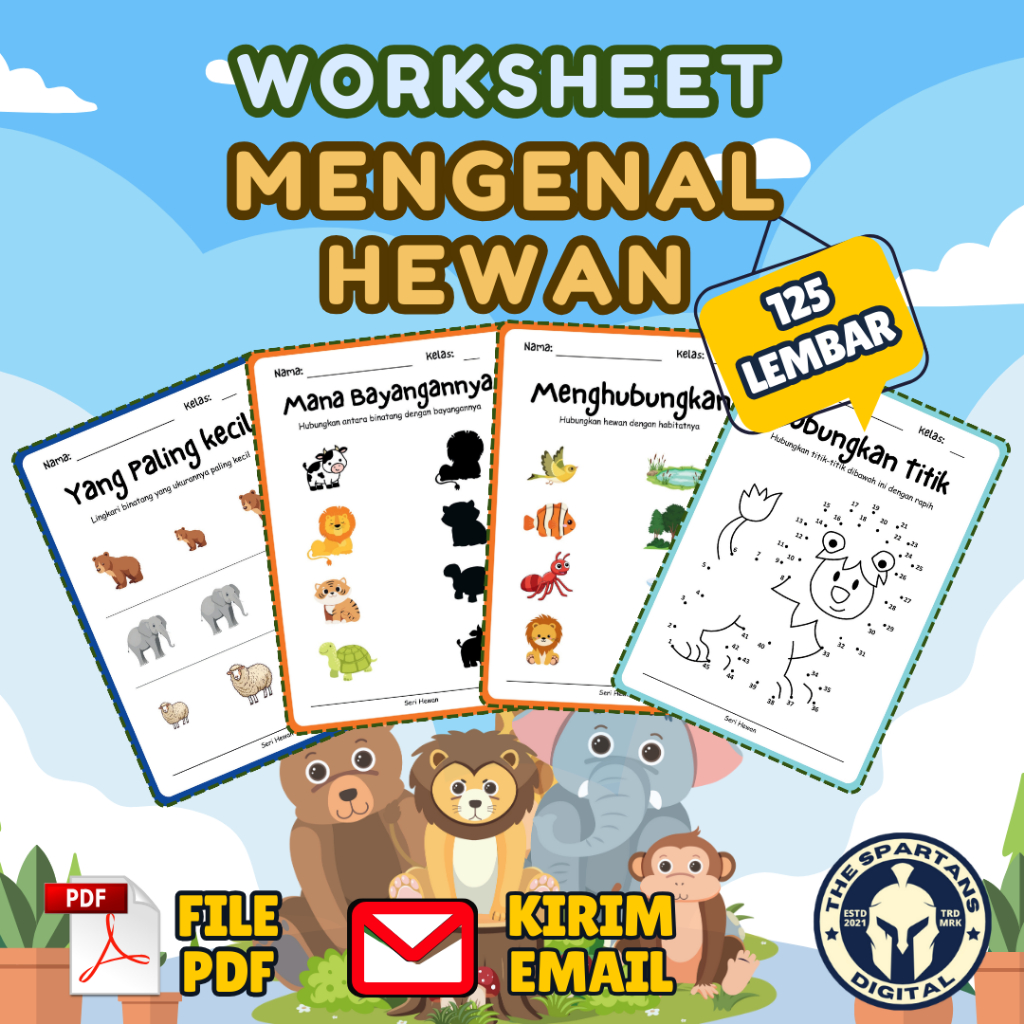 125 Lembar P D F Worksheet Belajar Mengenal Hewan - Menghubungkan Titik - Gunting Tempel - Berbagai 