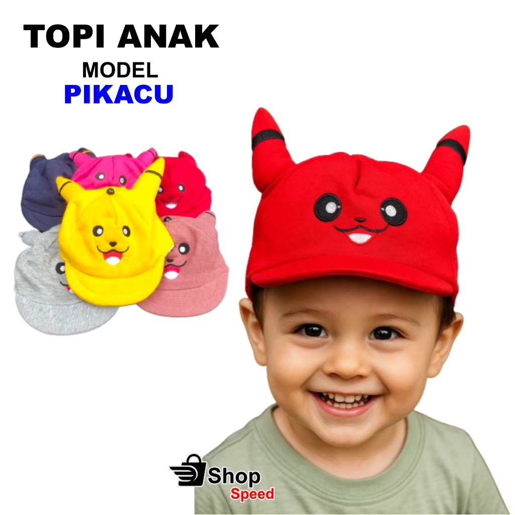 TOPI BAYI / ANAK / BALITA KARAKTER PIKACHU LAKI PEREMPUAN USIA 1-3 TAHUN/Topi anak laki laki perempu