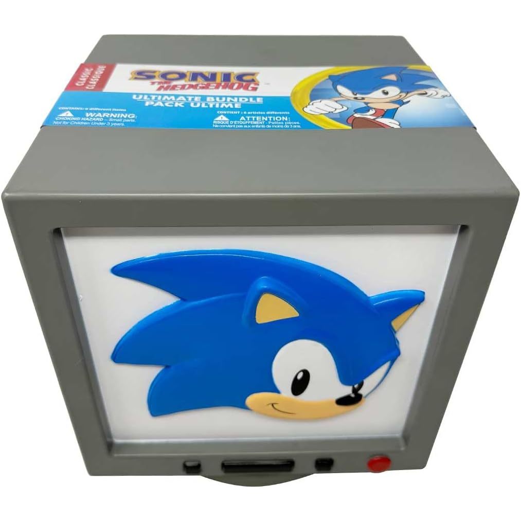 Sonic The Hedgehog Surprise TV Bundle – 10″ Sonic TV Box with SquishMe, Backpack